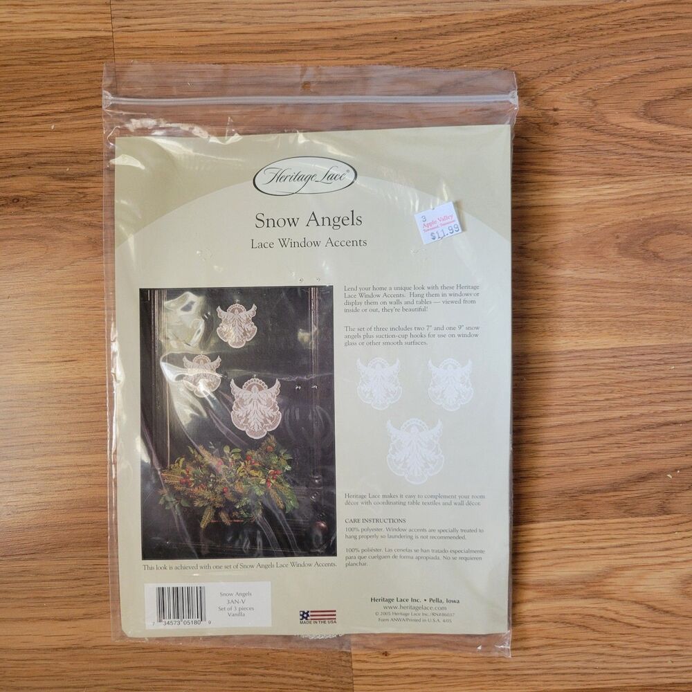 VTG Heritage Lace Snow Angels Window Accents Set of 3 White Christmas Decor NOS